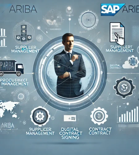 DALL·E 2025-02-20 15.12.56 - A professional business infographic visually representing SAP Ariba. The image should feature procurement, supplier management, and digital contract s